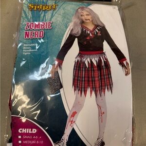 Zombie Nerd girls Red and Black Plaid Costume Set. Girls size Large.